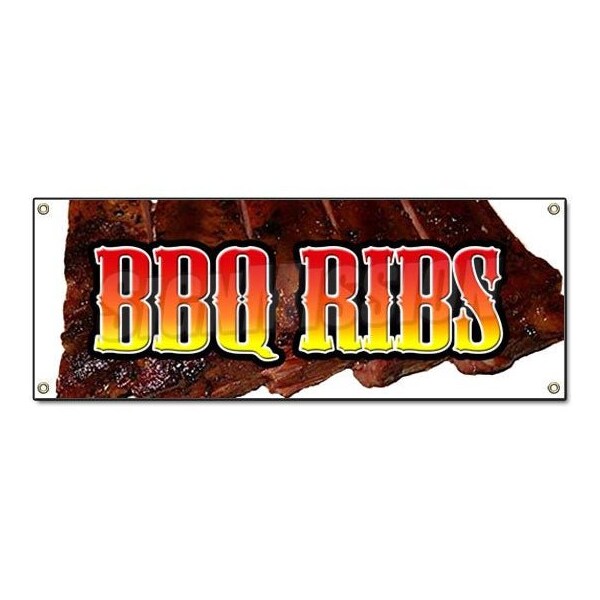 BBQ RIBS BANNER SIGN barbque bar-b-q bbq pork smoked southern Texas beef